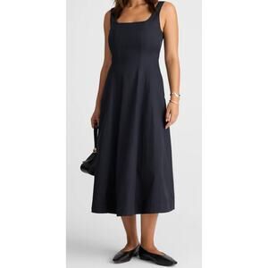Madewell Seamed Squareneck Midi Dress Dark Navy Linen Blend NWT Size 0